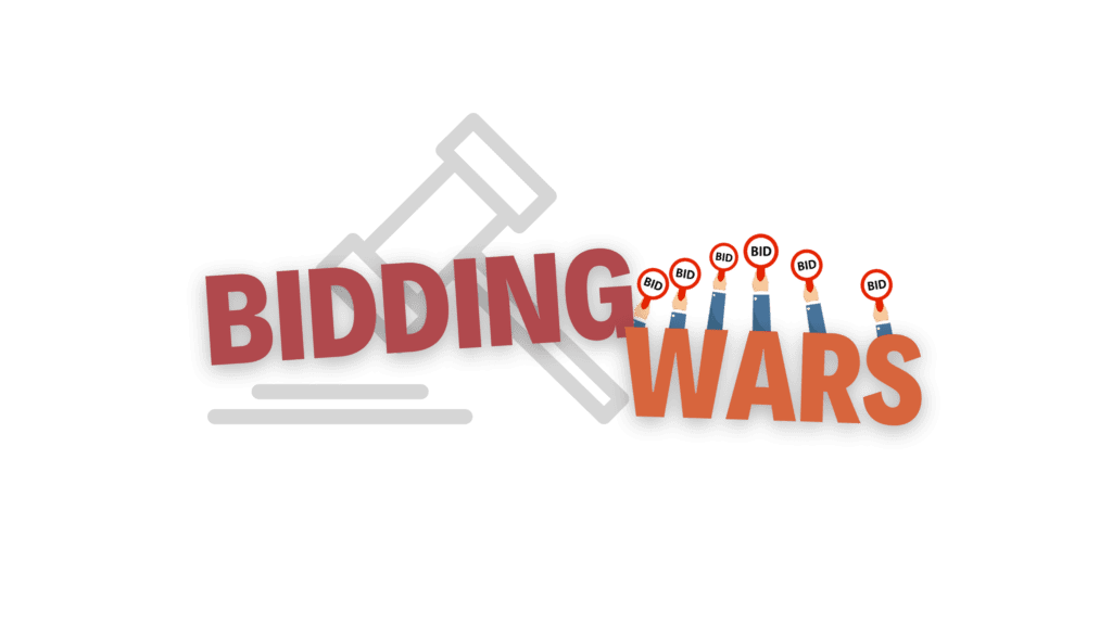 Bidding wars logo on a green background.