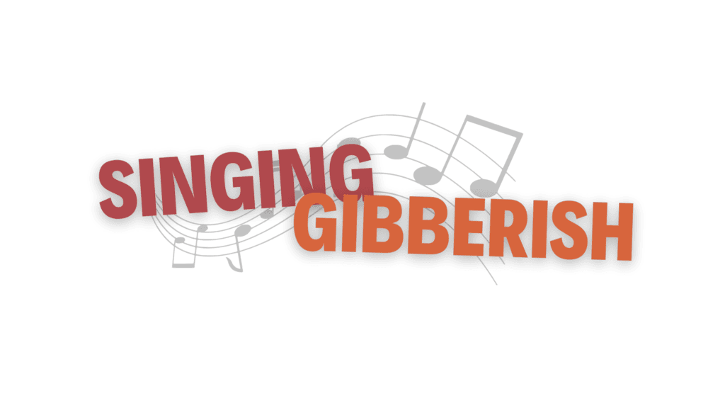 Singing gibberish logo on a green background.