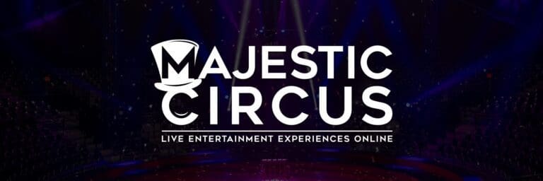 Majestic circus logo on the blue banner