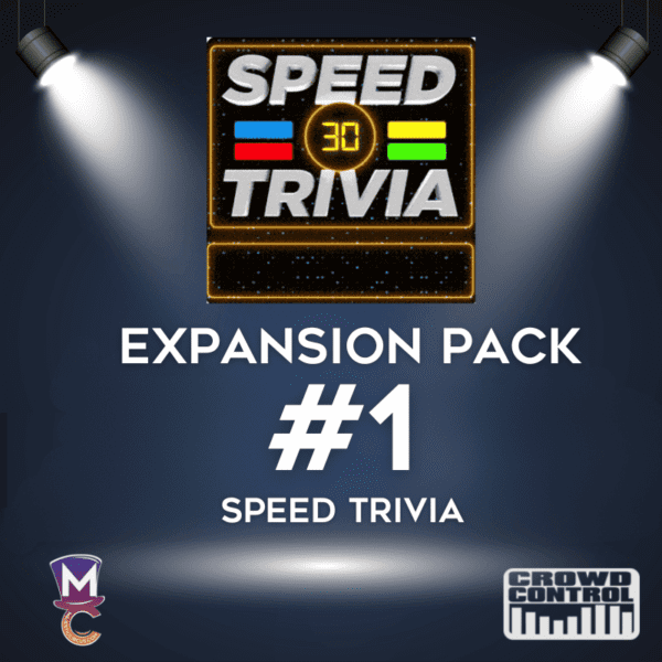 Promotional graphic for "Expansion Pack #1 for Trivia Time: Speed Trivia" from Crowd Control Games.