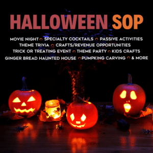 A Halloween SOP (2023) by Majestic Circus-themed promotional graphic featuring carved pumpkins and information on various halloween events and activities.